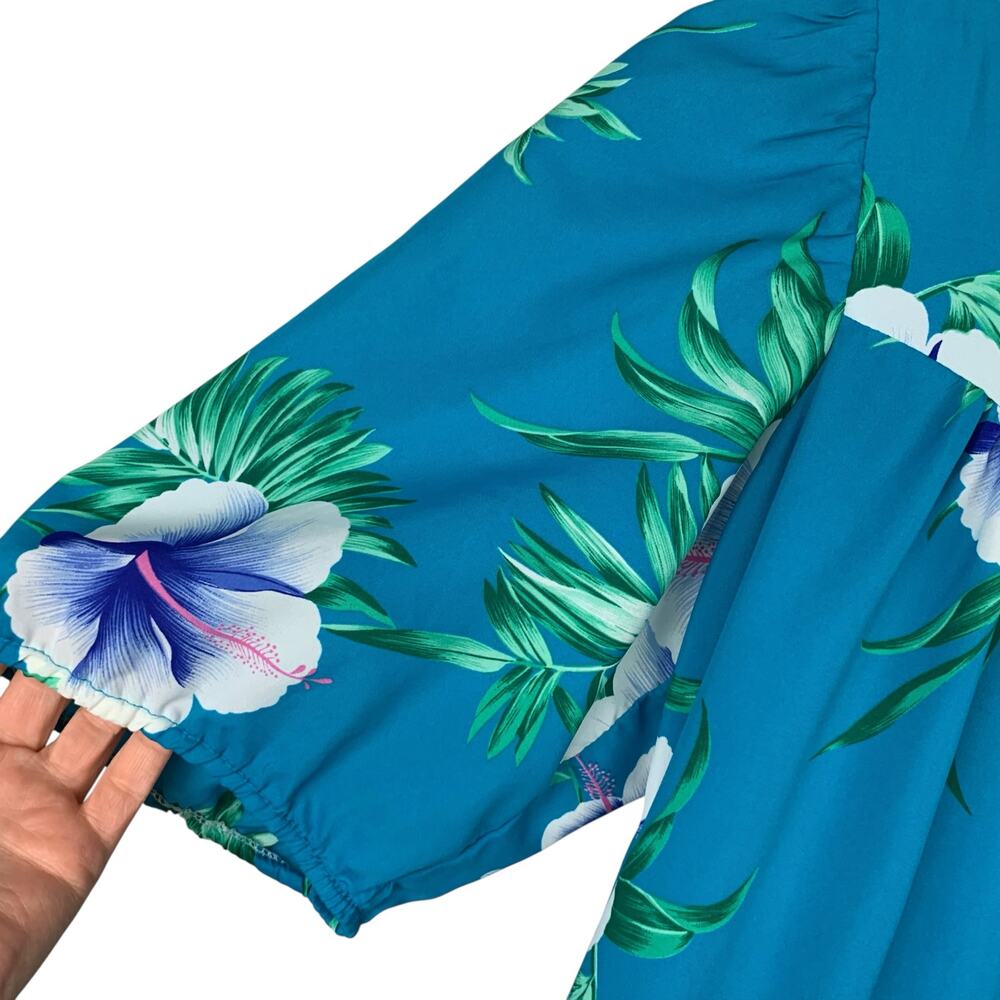 Vintage Helenas Hawaiian Dress Blue Floral Short Sleeve Knee Length Women's S - Picture 4 of 9